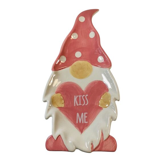 Gnome Spoon Rest Kiss Me Pink And White 10in - Picture 1 of 3